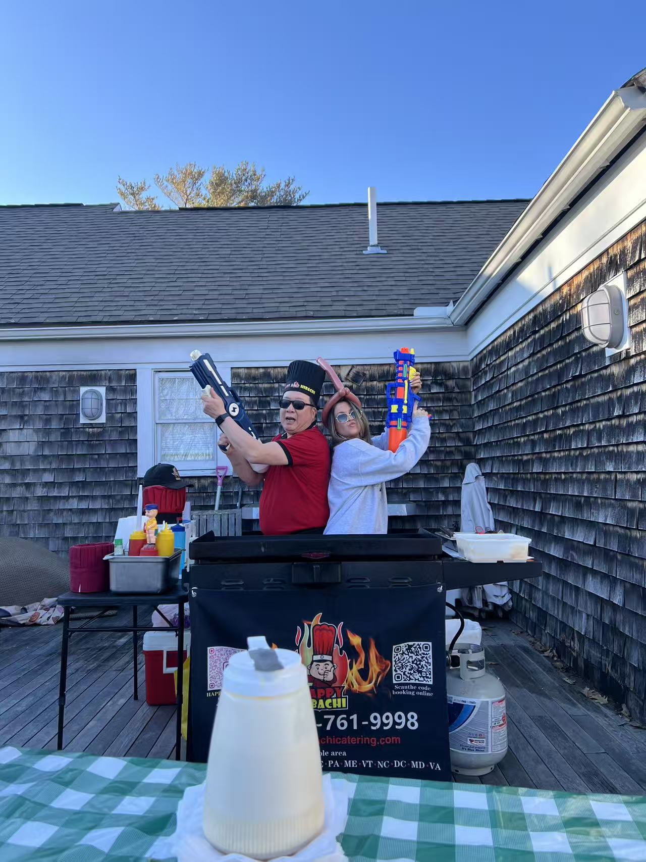 Hibachi grill setup at home in Rhode Island